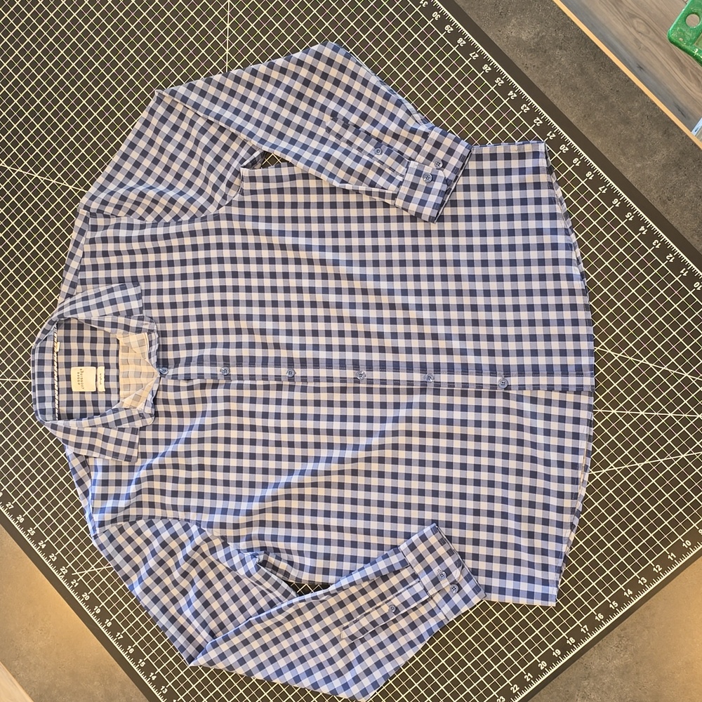 Essex Crossing XL Super Stretch Navy and White Gingham Checked Shirt